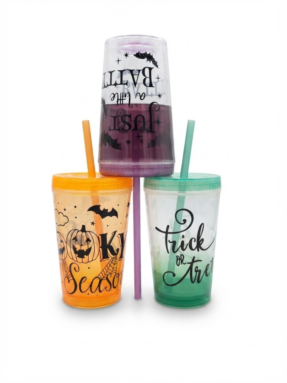 NEW Halloween Acrylic Tumbler Set — Orange, Purple, Green  (0202)